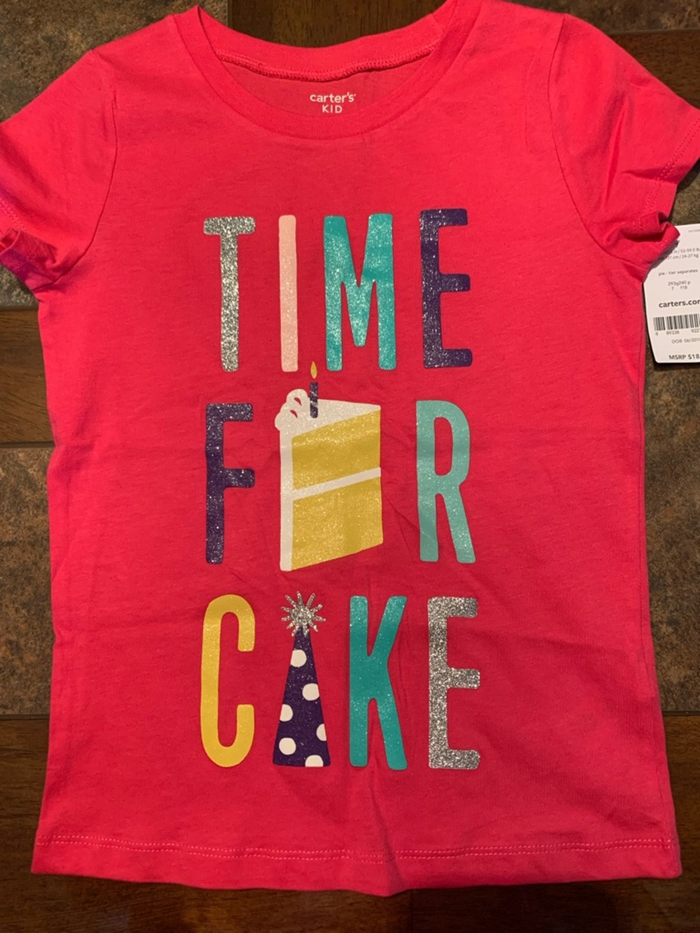 Carter's Bright Pink Short-Sleeve 'TIME FOR CAKE' Glitter Graphic Tee